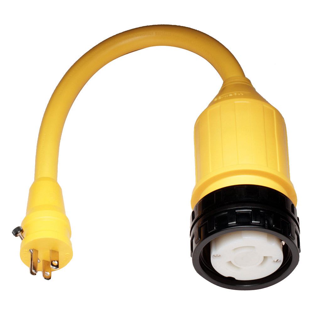 Marinco 115A Pigtail Adapter yellow 50A female to 15A male waterproof connector cable