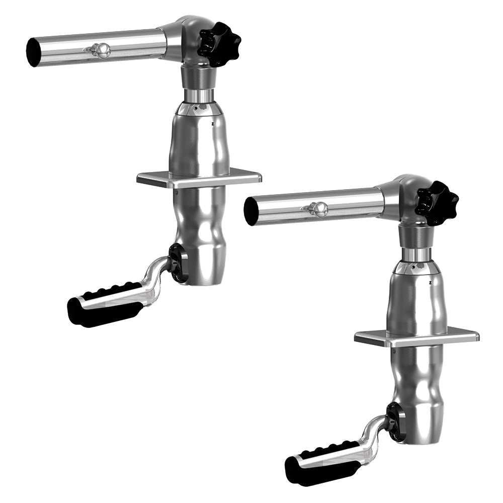 Pair of TACO Grand Slam 280 stainless steel outrigger mounts with offset handles for fishing boats