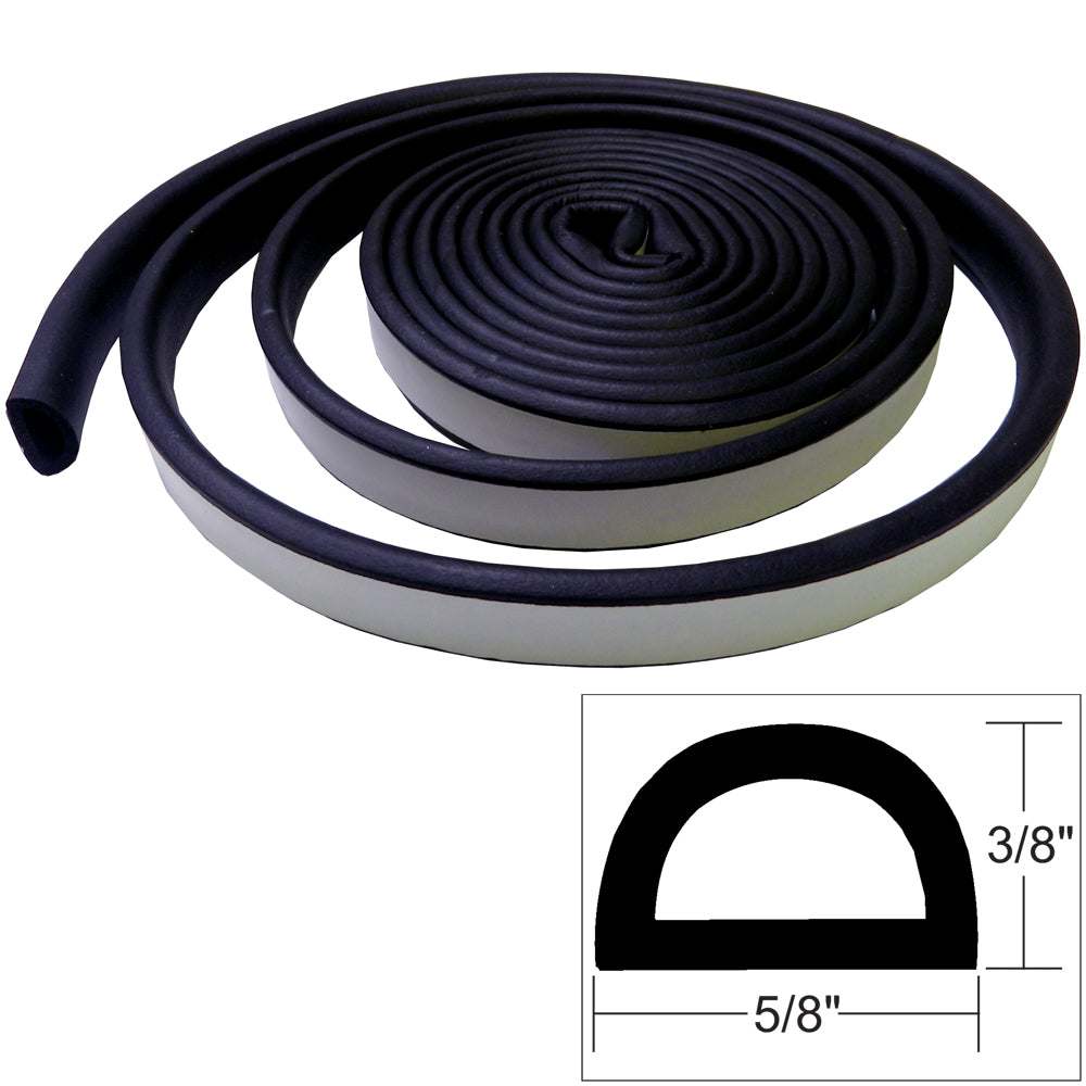 TACO Weather Seal black 10-foot rubber strip with adhesive backing for marine protection, 3/8 inch height, 5/8 inch width