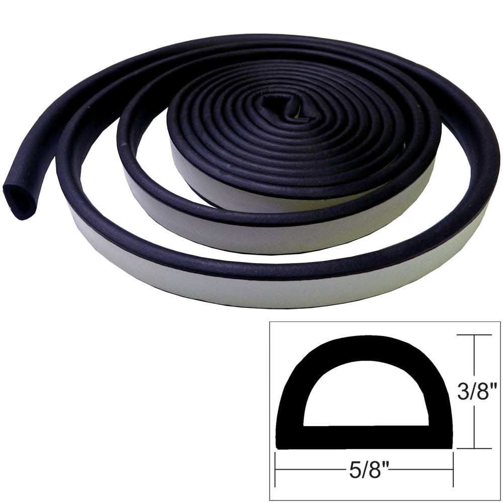 TACO Weather Seal black 10-foot rubber strip with adhesive backing for marine protection, 3/8 inch height, 5/8 inch width