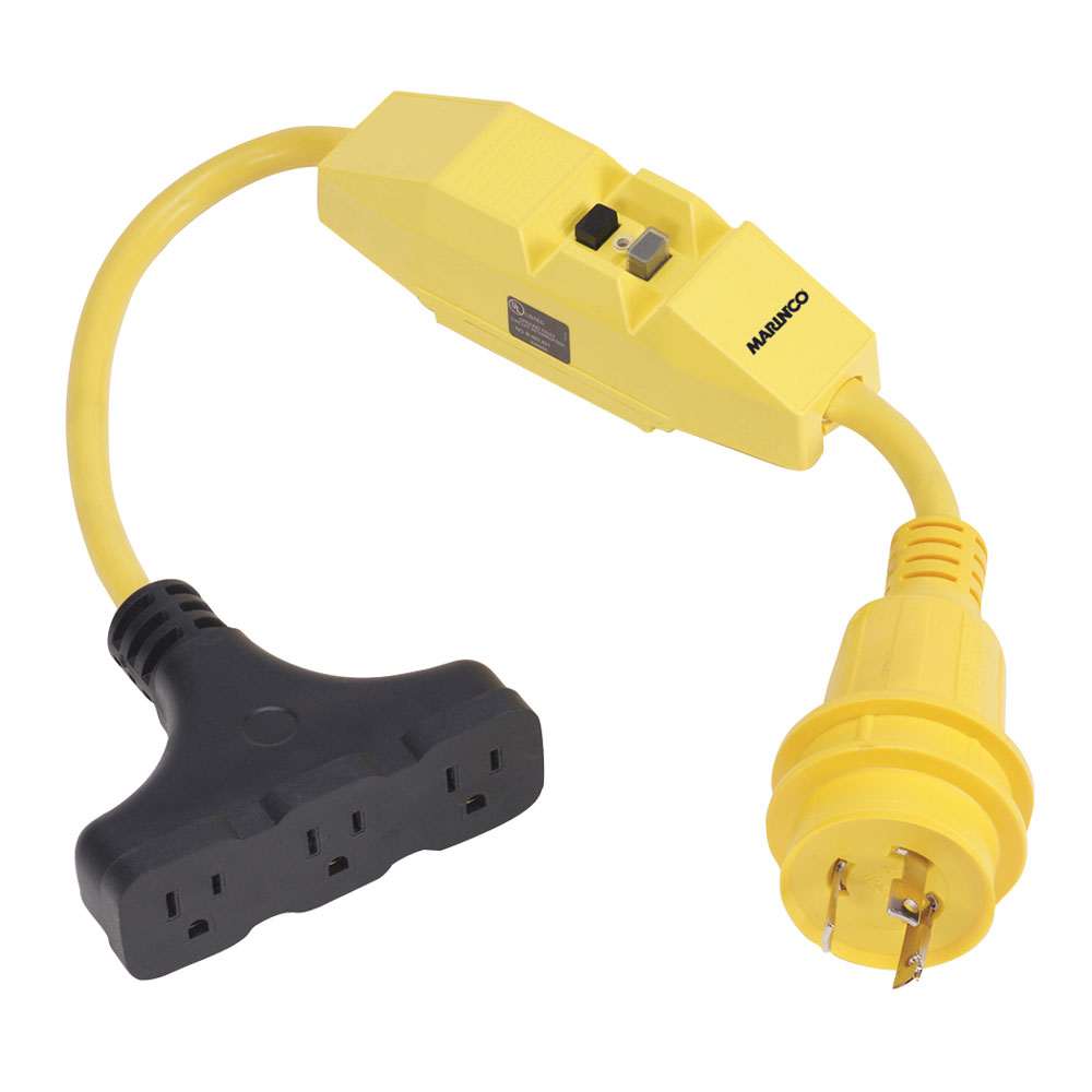 Marinco Dockside 30A to 15A Adapter with GFI for safe outdoor power connection and shock protection