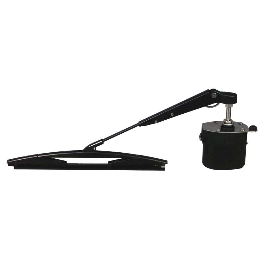 Ongaro Standard Wiper Motor Kit with 1.5" shaft, 14" arm and blade, 12V, black powder coated aluminum cover and stainless steel mounting parts