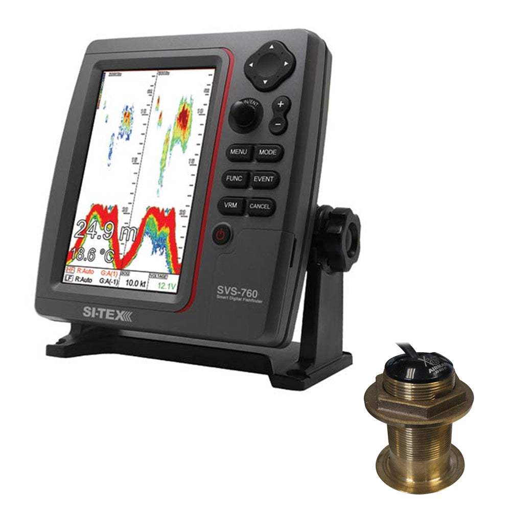 SI-TEX SVS-760 dual frequency 600W sounder with 7.5-inch color LCD and bronze 12-degree transducer