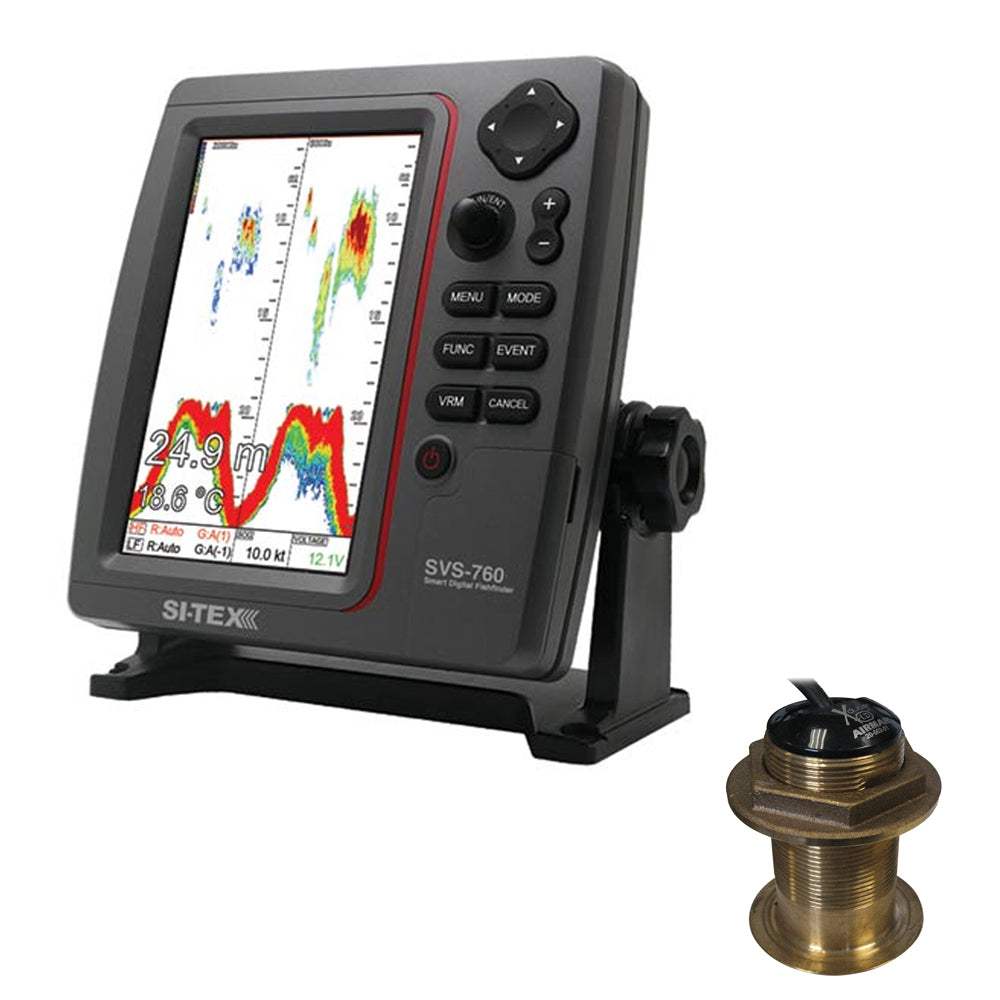 SI-TEX SVS-760 dual frequency 600W marine sounder with 7.5-inch color LCD and bronze 20-degree transducer kit
