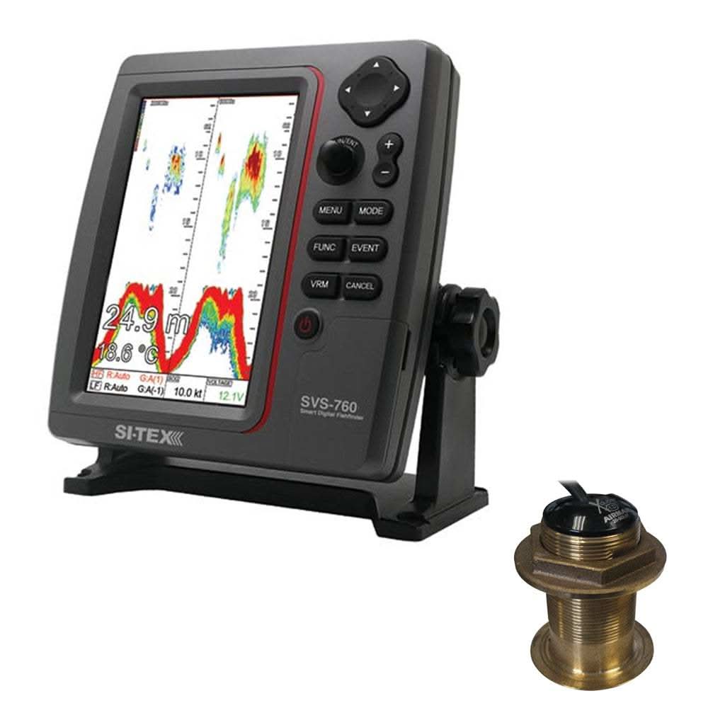 SI-TEX SVS-760 dual frequency 600W marine sounder with 7.5-inch color LCD and bronze 20-degree transducer kit