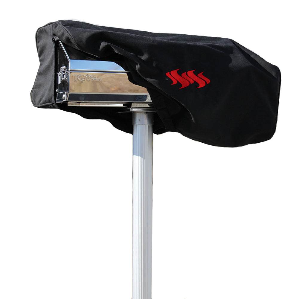 Kuuma Stow & Go Grill Cover tote on mounted grill with weather-resistant fabric