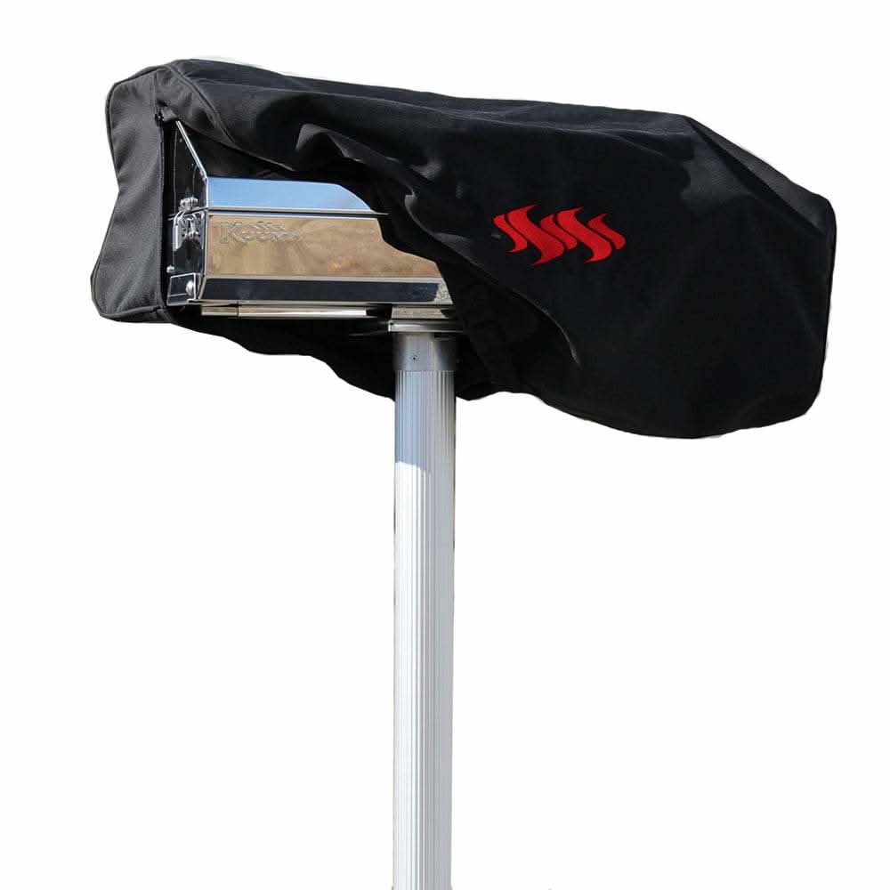 Kuuma Stow & Go Grill Cover tote on mounted grill with weather-resistant fabric