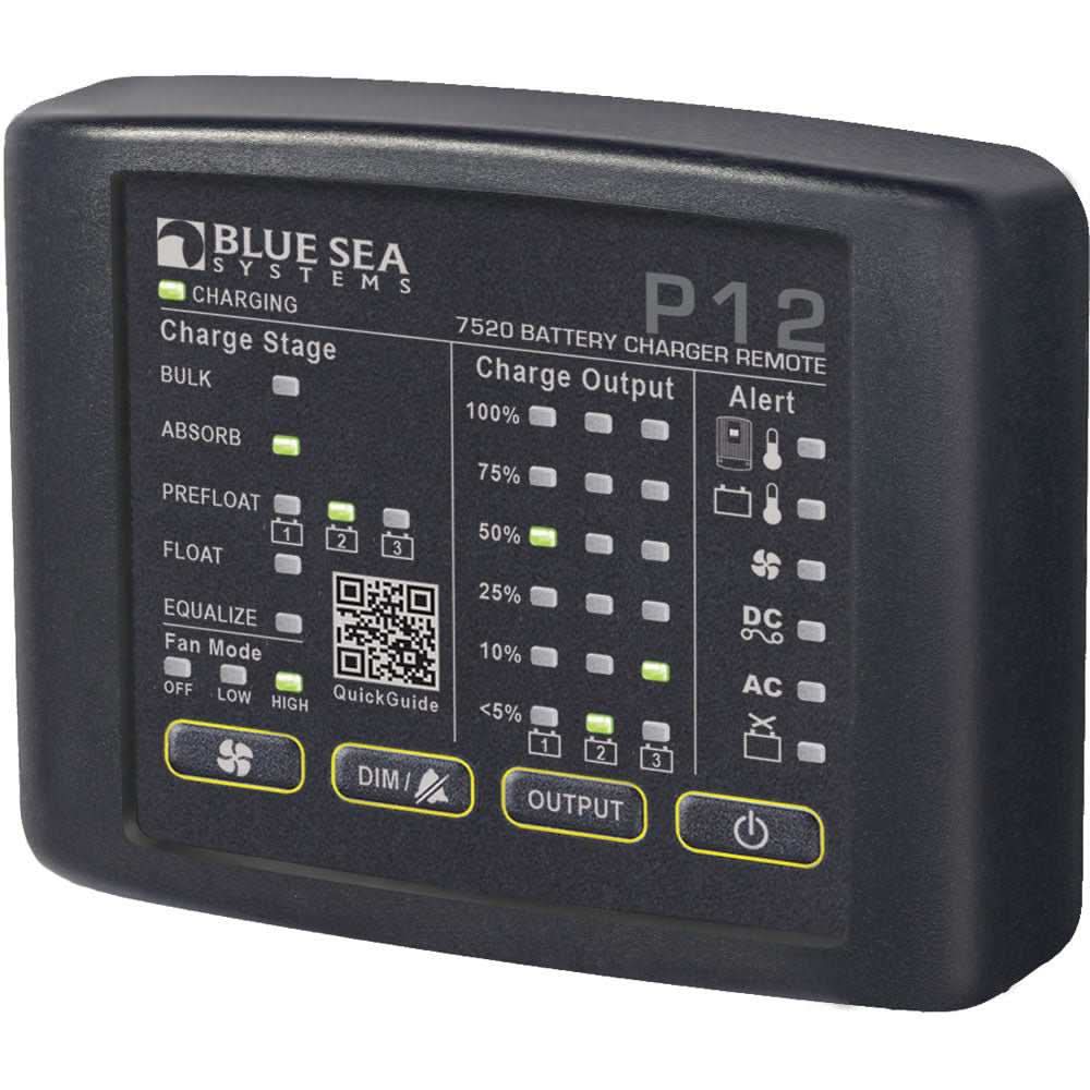 Blue Sea 7520 P12 LED remote with charging indicators and control buttons for battery chargers