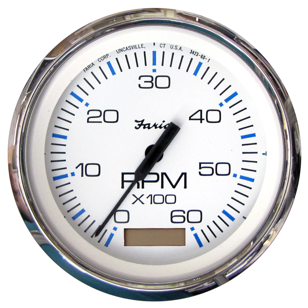 Faria Chesapeake White SS 4" Tachometer w/Hourmeter - 6000 RPM (Gas)(Inboard) - 33832