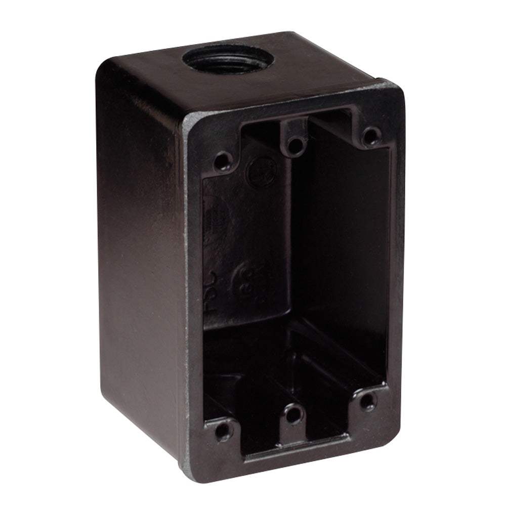 Black Marinco FS Box for 15A 20A 30A receptacles with two 3/4 inch knockout holes