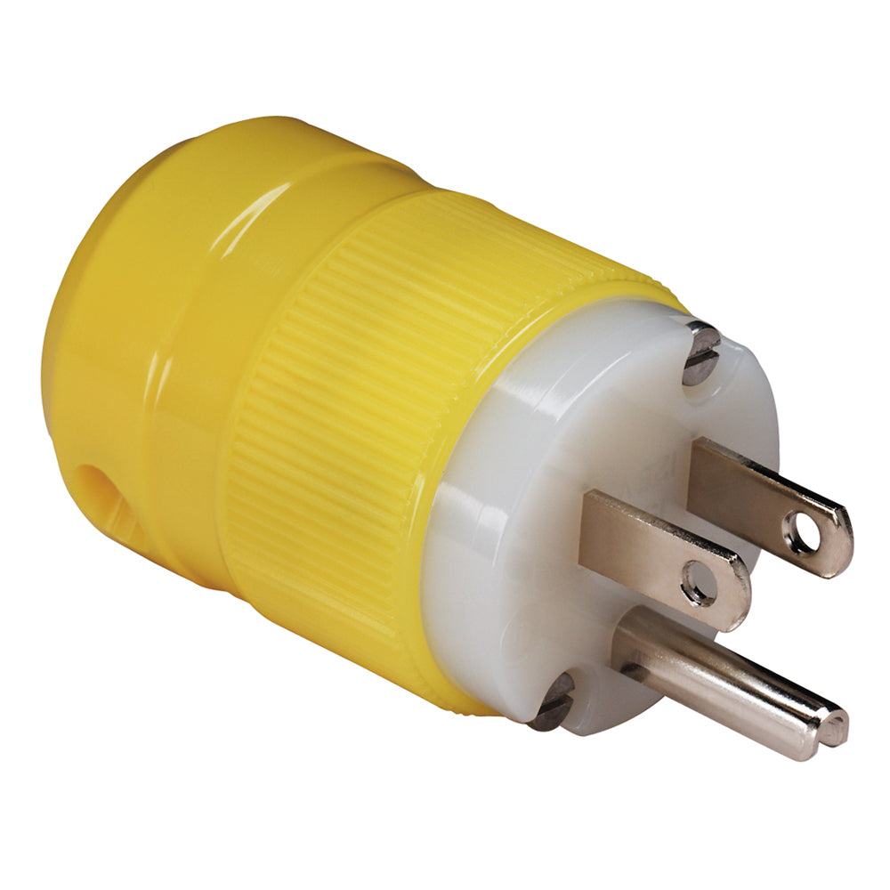 Marinco 15A straight blade male plug 125V yellow nylon body corrosion resistant contacts