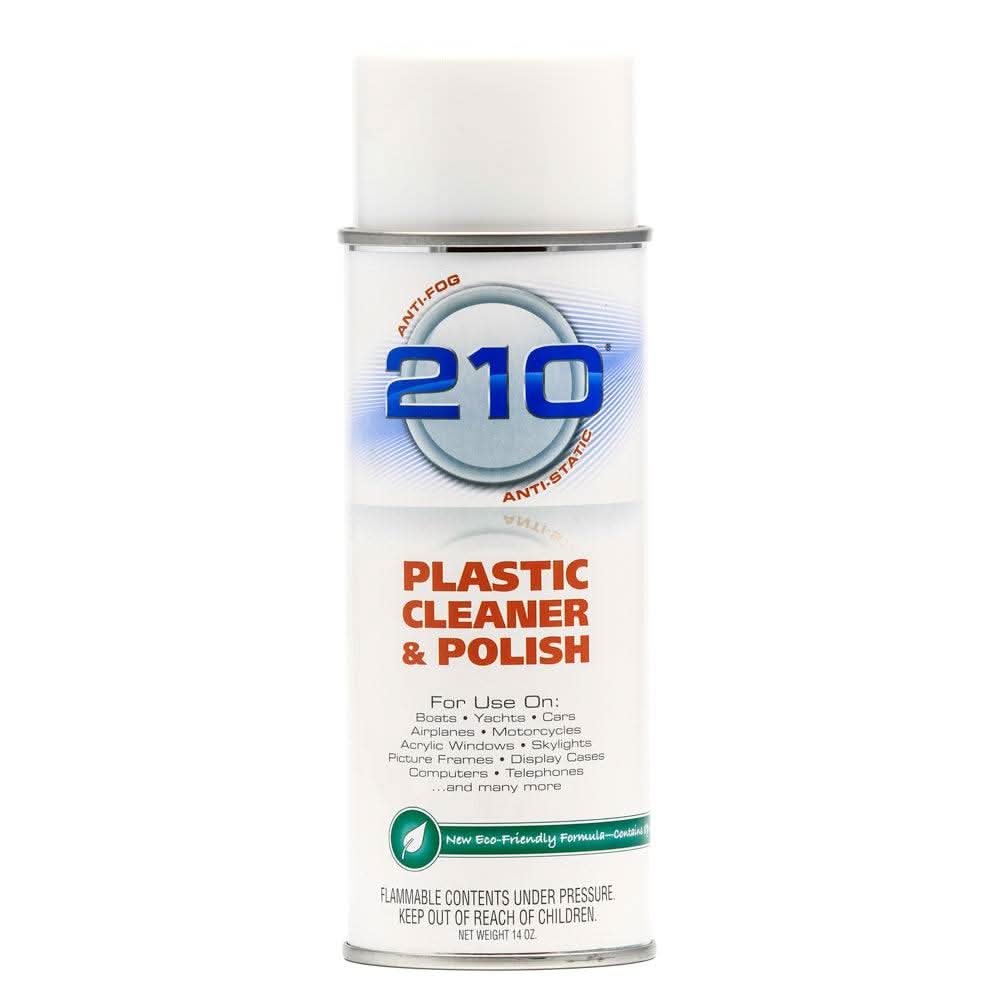 Camco 210 Plastic Cleaner Polish 14oz spray can for anti-fog, anti-static plastic protection and shine