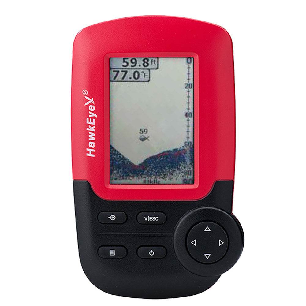 HawkEye FishTrax 1C handheld fish finder with HD color display and sonar detection up to 240 feet.