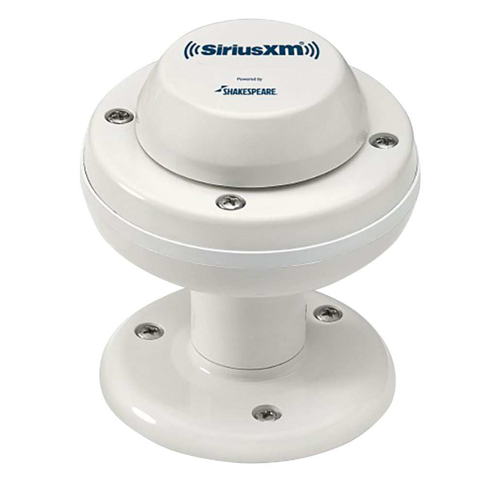 Shakespeare SRA-50 SiriusXM satellite radio antenna with low-profile white UV-stabilized housing and 4-way mounting system