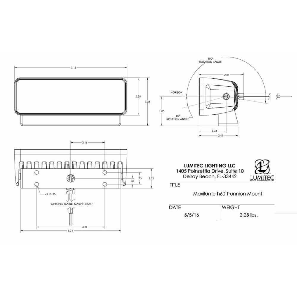 Lumitec Maxillume h60 - Trunnion Mount Flood Light - White Dimming - White Housing - 101334