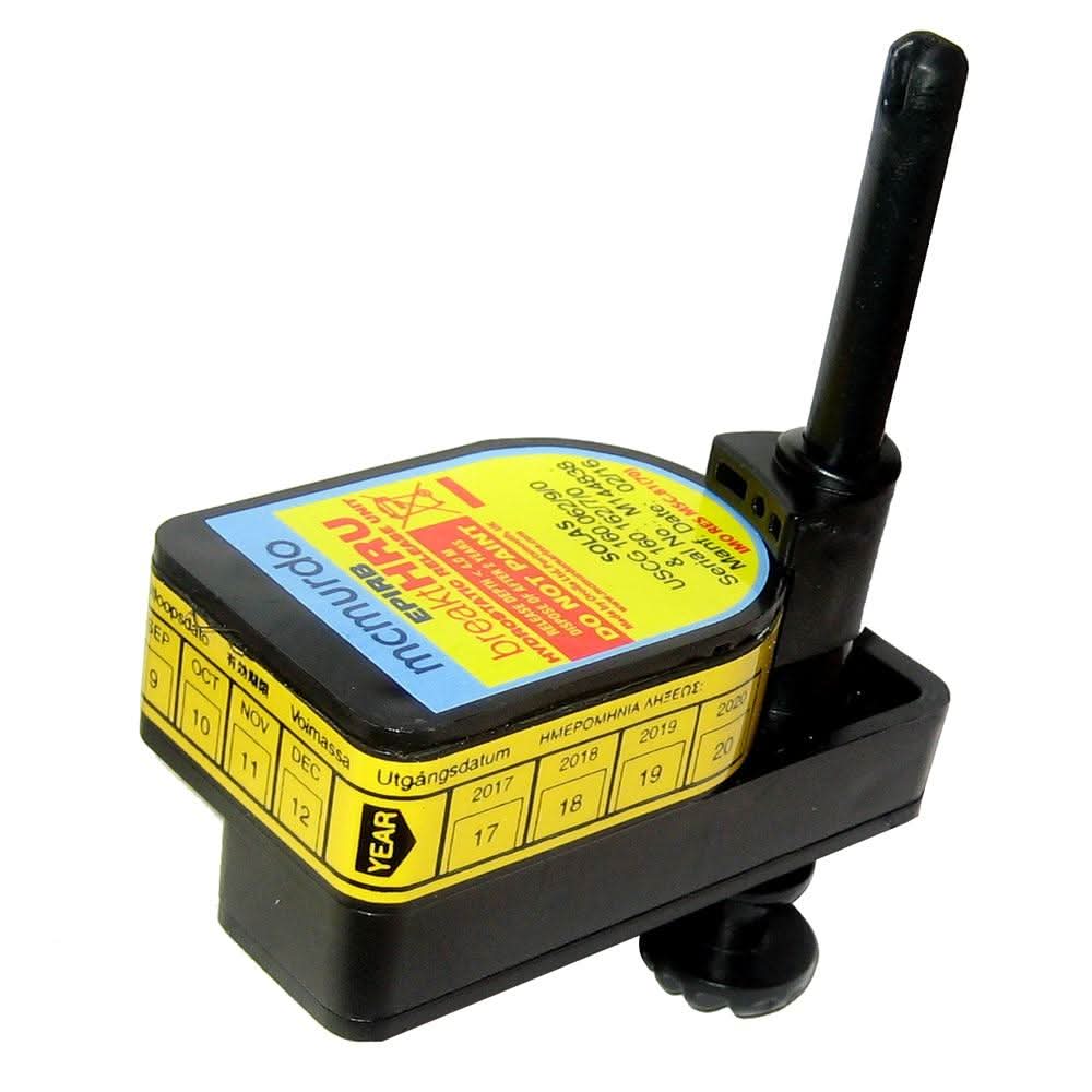 McMurdo Hydrostatic Release Unit 82-962-001A with date labels and black mounting bracket