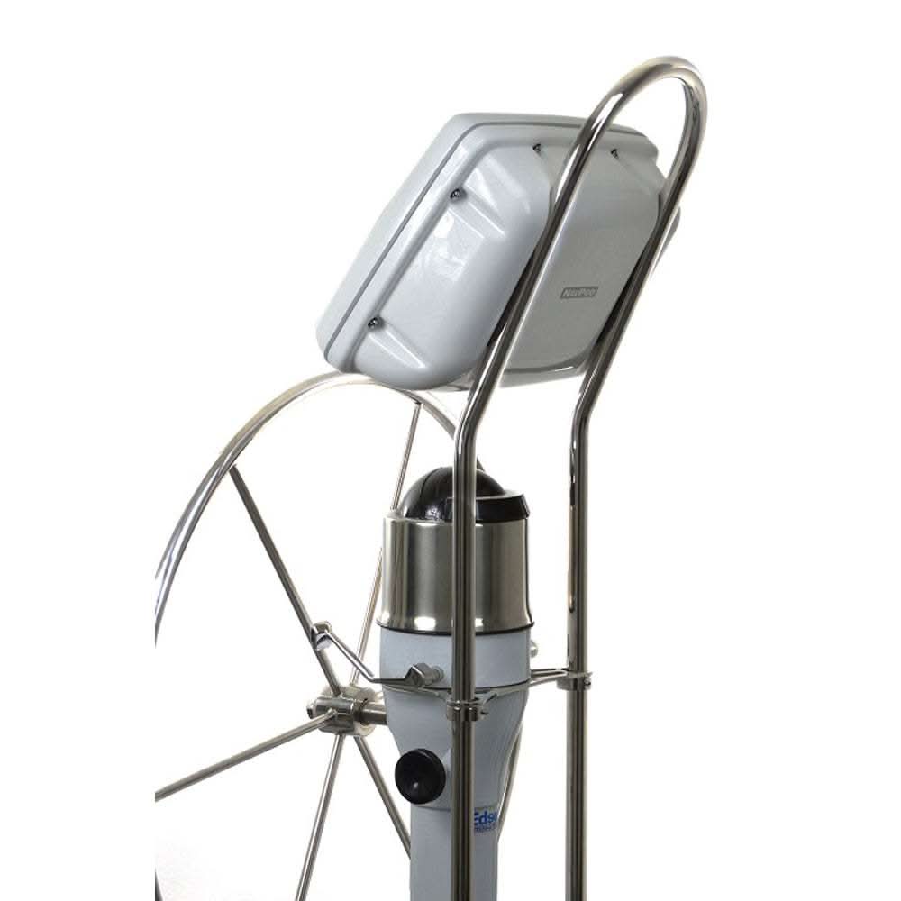 NavPod GP1040-20 pre-cut systempod for Garmin 7408/7408XSV and 9.5" wide guard, waterproof marine electronics housing with high gloss white finish and nickel chrome-plated screws.