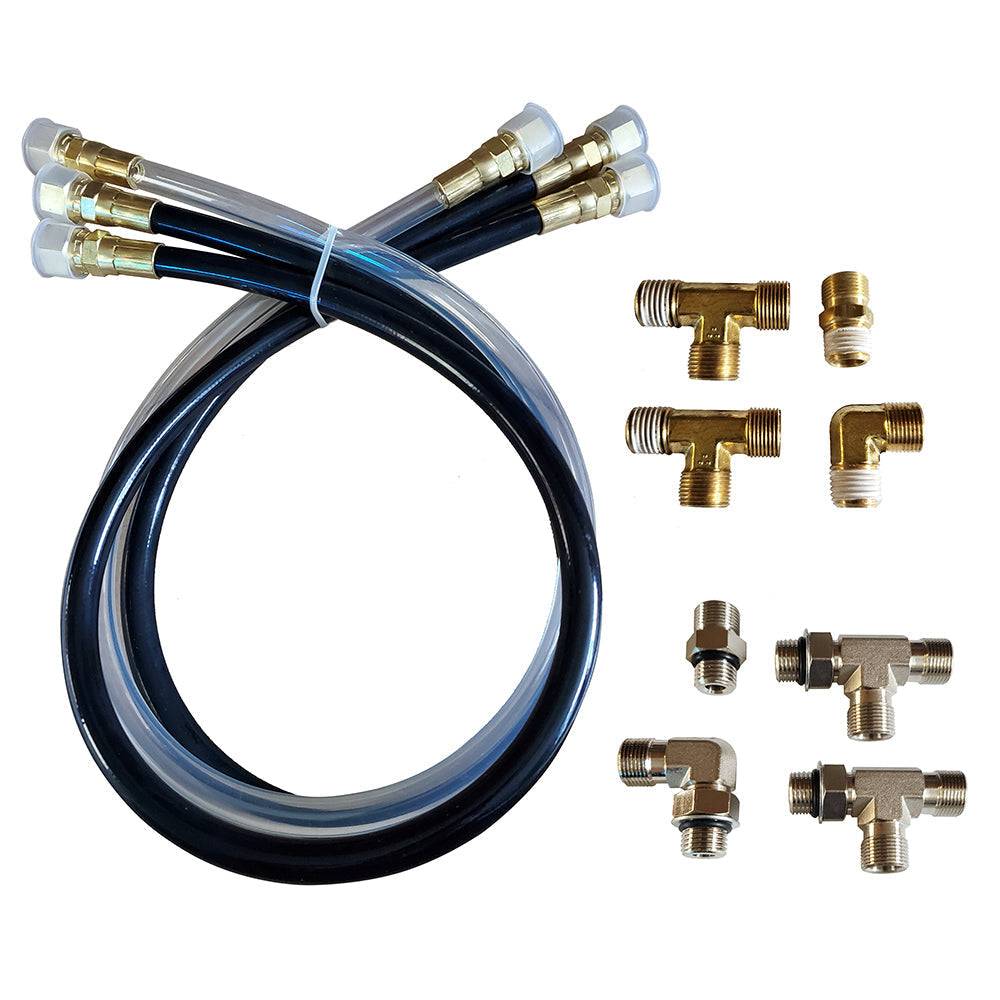 Octopus 30" hydraulic hose and fitting kit with Orb and NPT helm fittings including elbows, straight, and T fittings
