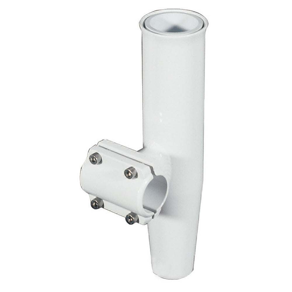 White aluminum clamp-on rod holder for 1.050" O.D. pipe horizontal mount