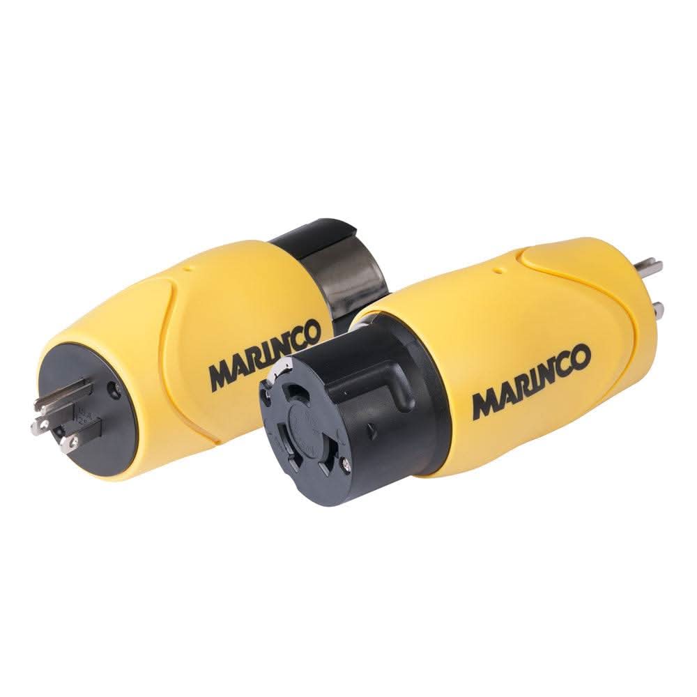 Marinco Straight Adapter 15A Male Straight Blade to 50A 125/250V Female Locking marine-grade power adapter with LED indicator