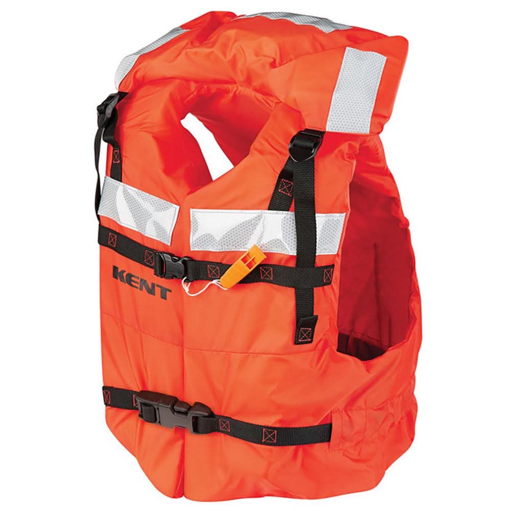 Kent Type 1 commercial adult life jacket in bright orange vest style with reflective strips and adjustable straps