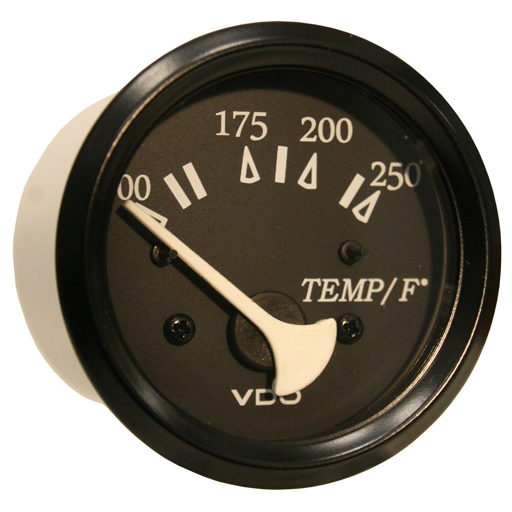 VDO Allentare Black 250°F Water Temperature Gauge - Use with Marine 450-29 Ohm Sender - 12V - Black Bezel - 310-11801