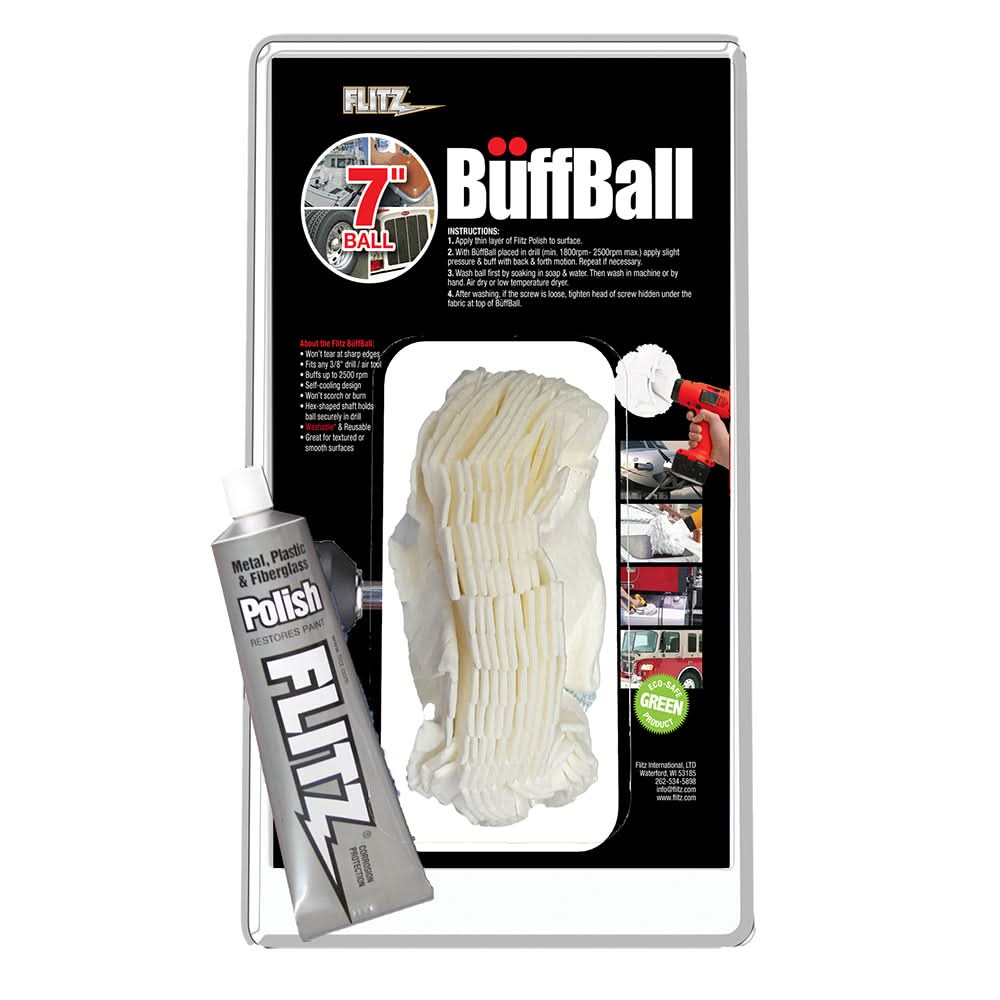 Flitz Buff Ball - Extra Large 7" - Blue with 1.76oz Tube Flitz Polish - WB 201-50