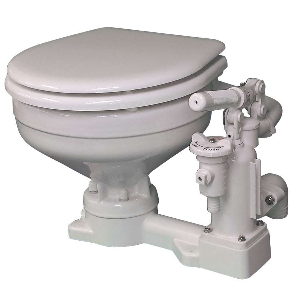 Raritan PH Superflush Toilet with soft-close lid and robust hand pump, designed for easy installation and efficient flushing.