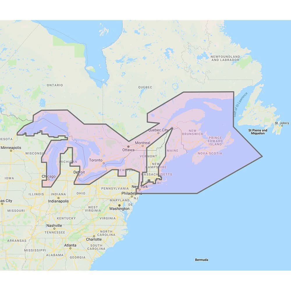 Great Lakes and Maritimes vector charts coverage map for Furuno navigation systems