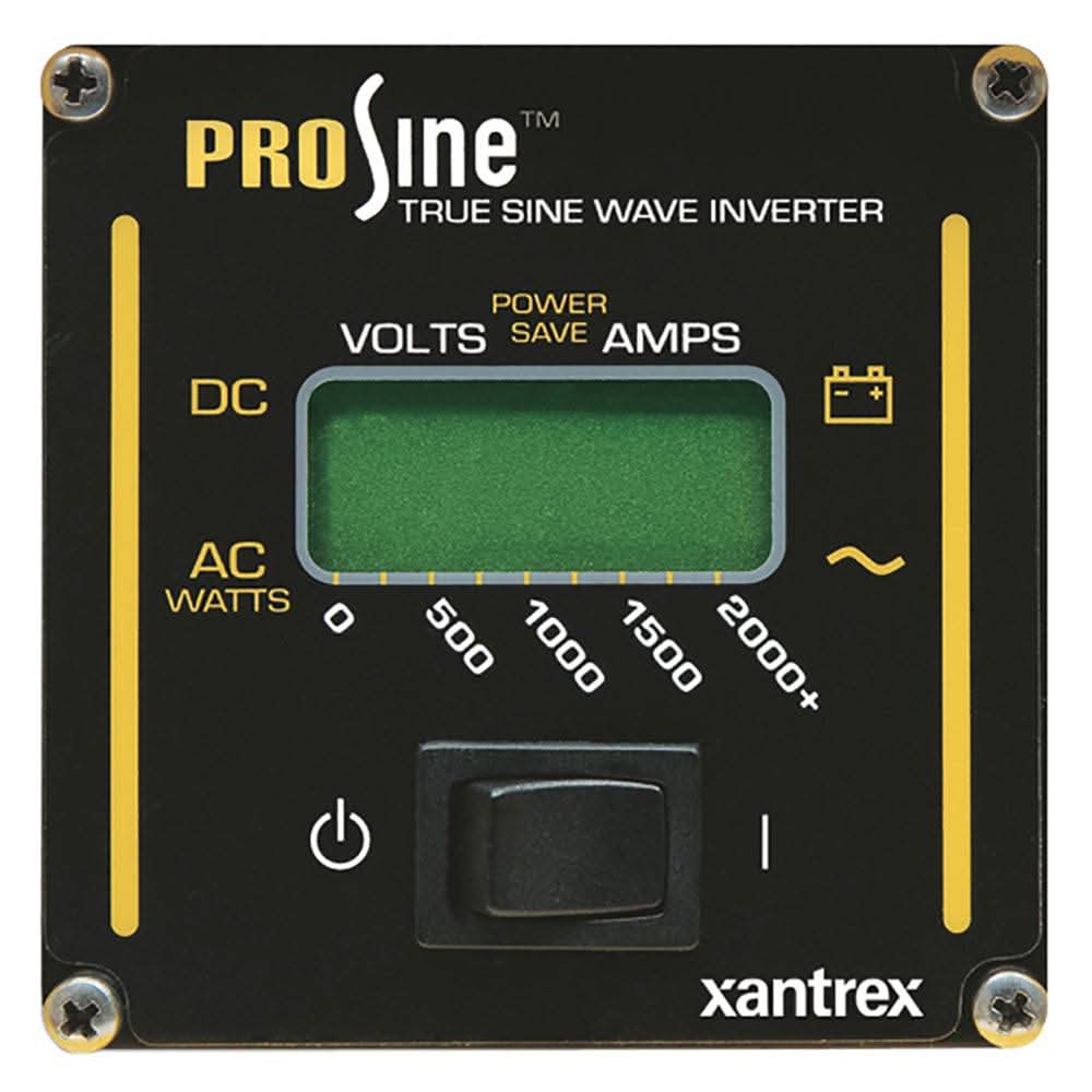 Xantrex PROsine Remote LCD Panel showing voltage, amps, and watts display with power switch