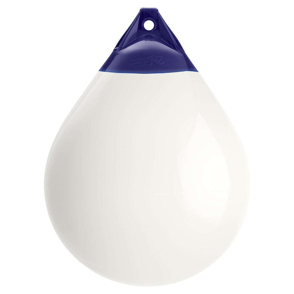 Polyform A Series A-5 white buoy with blue ropehold, 27 inch diameter, durable and heavy-duty marine marker buoy
