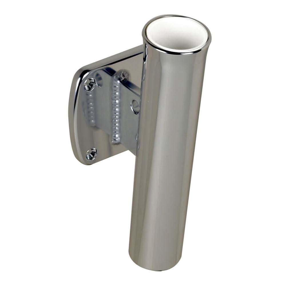 C.E. Smith single aluminum 5° transom mount rod holder with white vinyl liner and tapered security hole