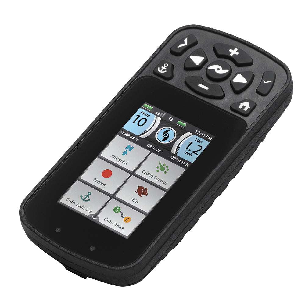 Minn Kota i-Pilot Link remote with Bluetooth and touchscreen controls for trolling motor navigation and Spot-Lock functions