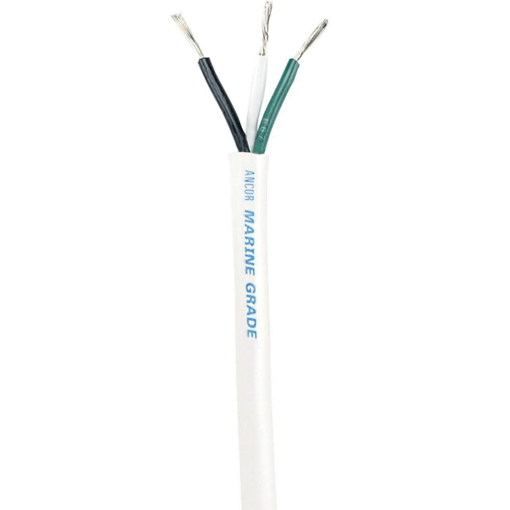 Ancor White Triplex Cable 16/3 AWG marine grade round cable with white, black, and green conductors in abrasion-resistant white jacket