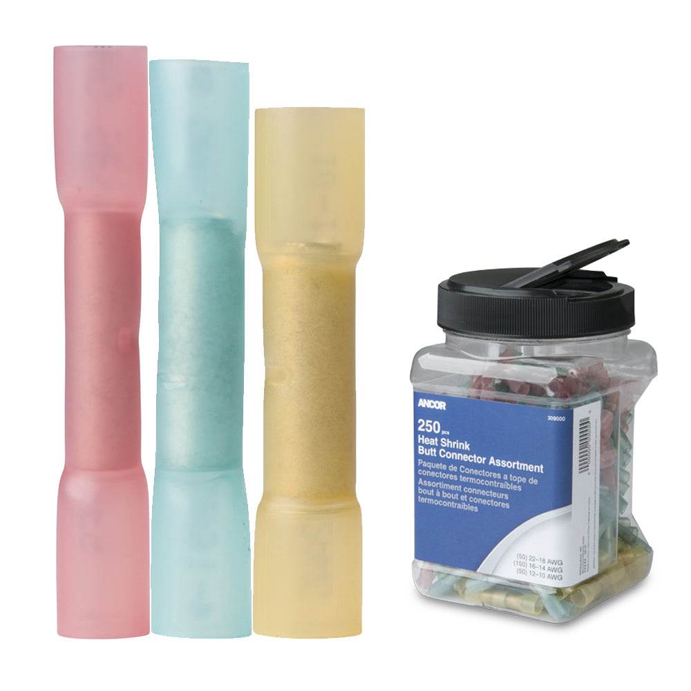 Ancor 250-piece heat shrink butt connector multi-pack with reusable clear jar and flip lid