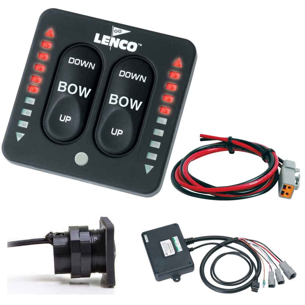 Lenco LED Indicator two-piece tactile switch kit with pigtail for single actuator systems showing control panel, wiring, and control box components