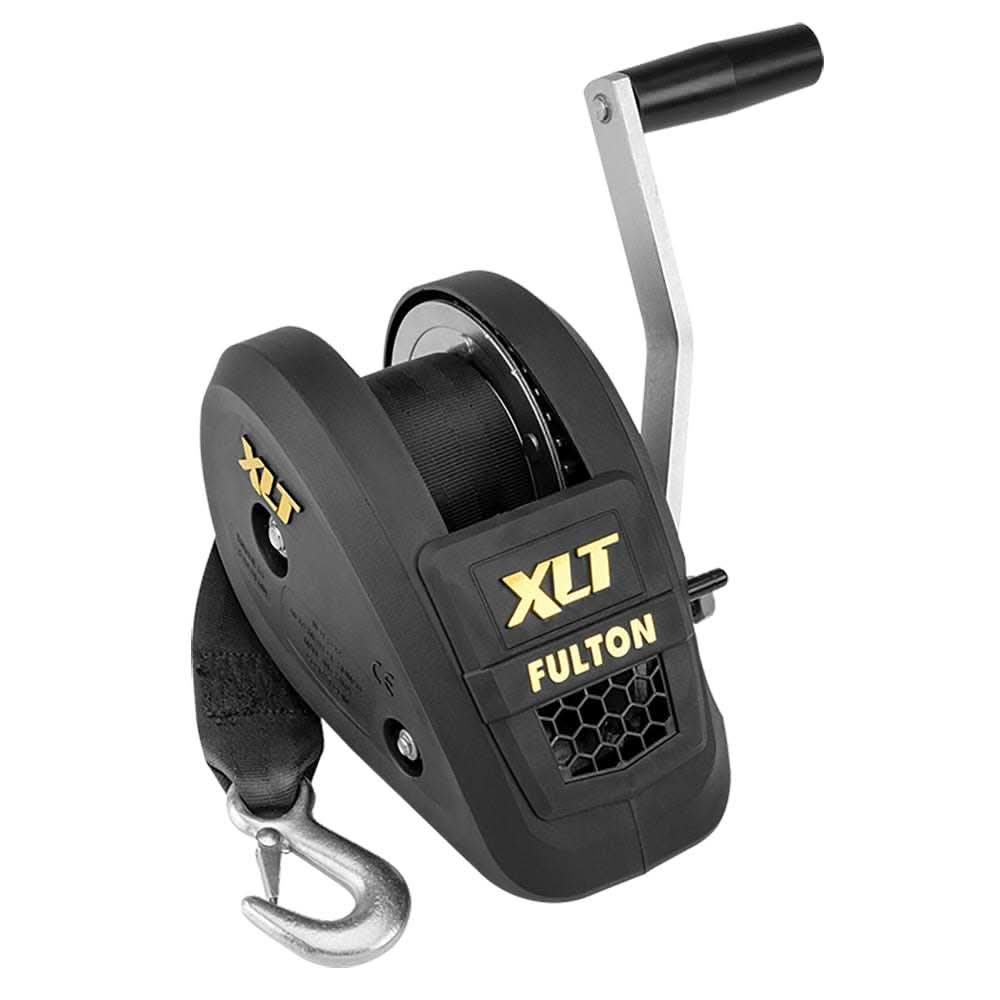 Fulton 1400lb single speed winch with 20-foot strap and black cover, heavy-duty trailer winch with two-way ratchet and 4.1:1 gear ratio