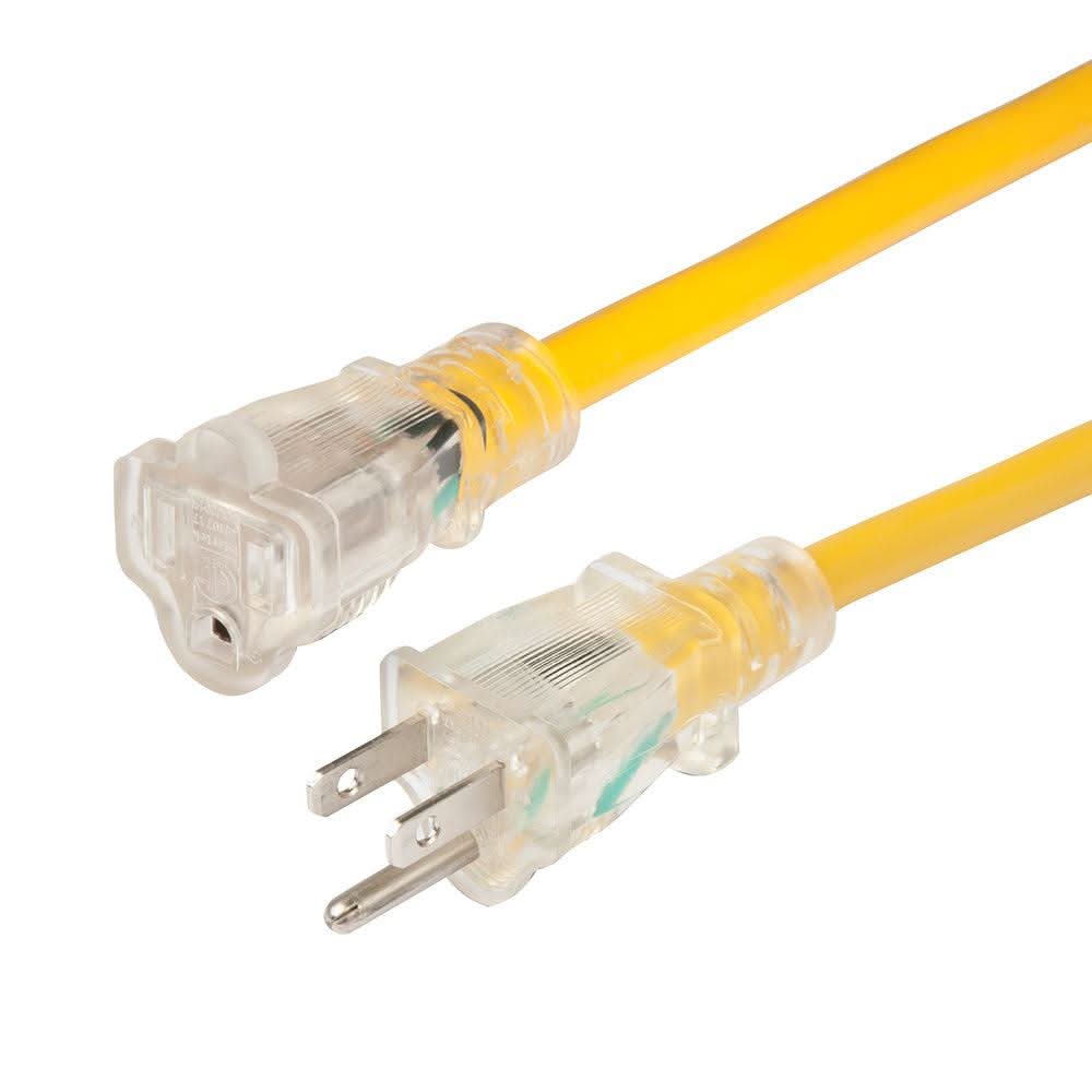 Marinco 14/3 lighted extension cord with clear ends and yellow marine-grade cable