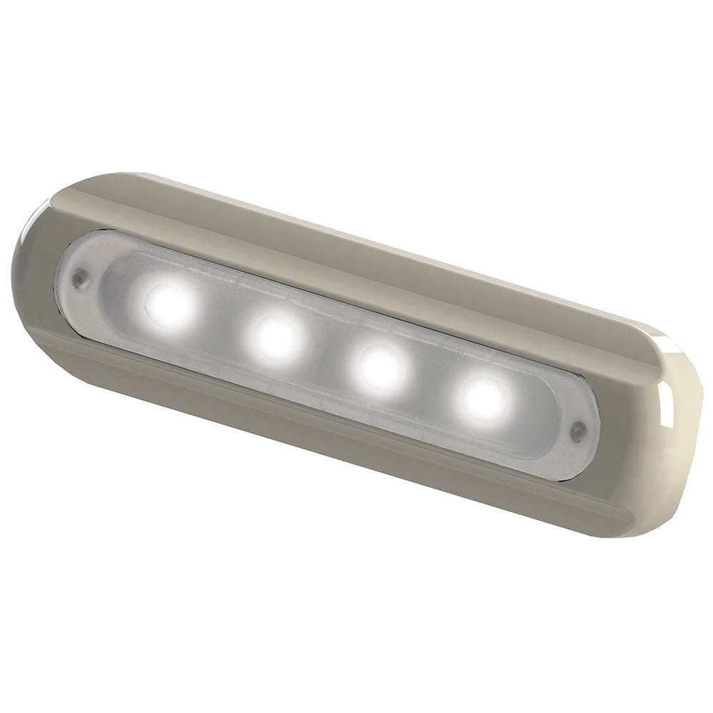 TACO 4-LED Deck Light flat mount with white housing, UV-resistant and waterproof design
