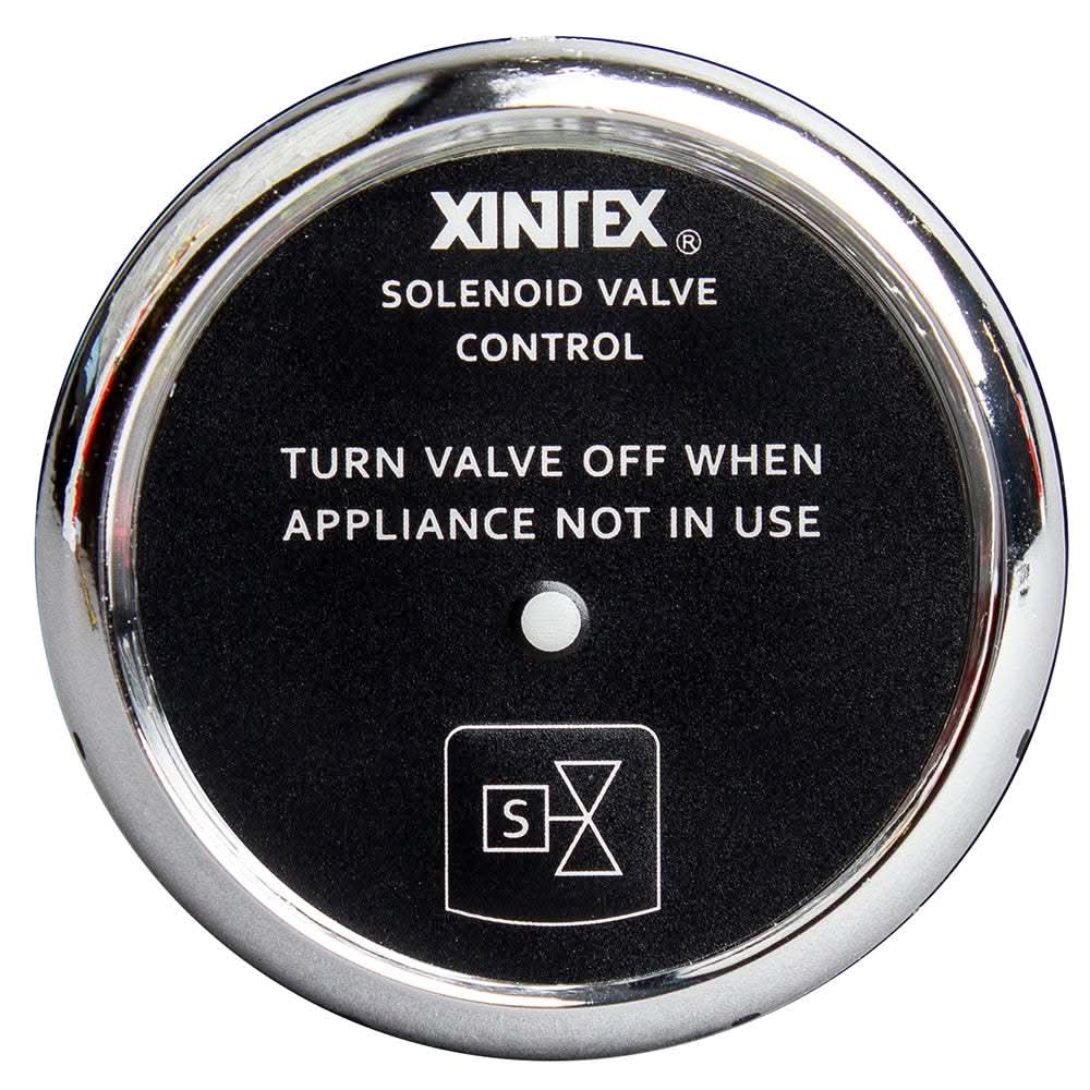 Xintex propane control solenoid valve with chrome bezel and push-button shutoff display