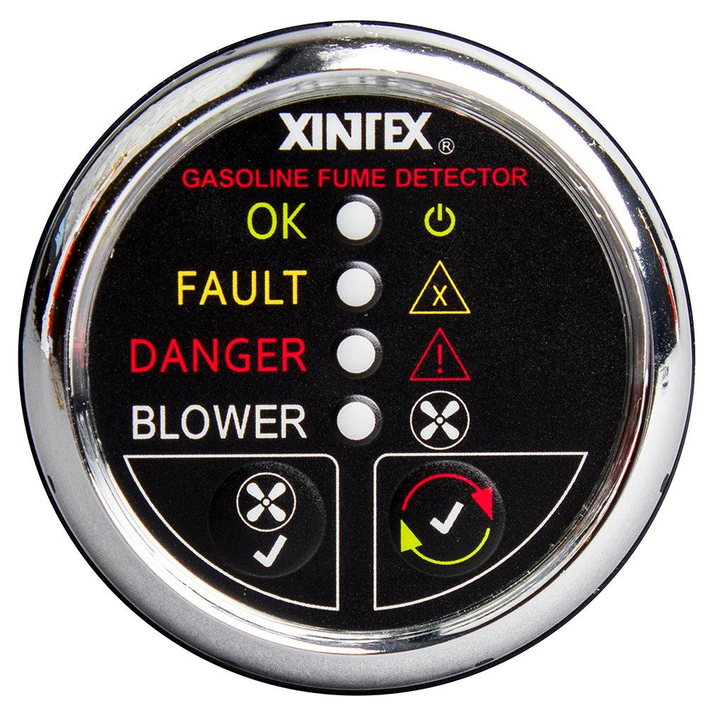 Chrome bezel gasoline fume detector with LED indicators and blower control