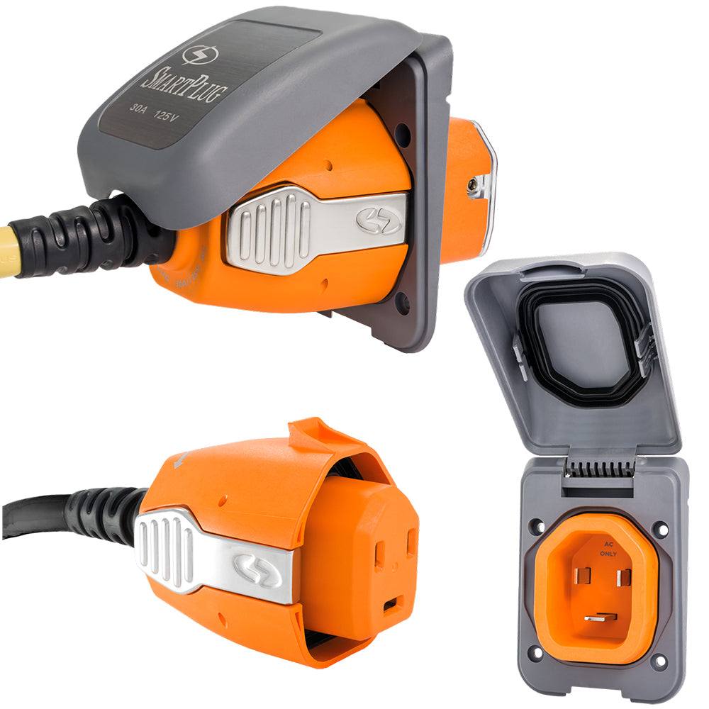 30 Amp Connector and Gray Non Metallic Inlet with weatherproof seals and multi-point locking system