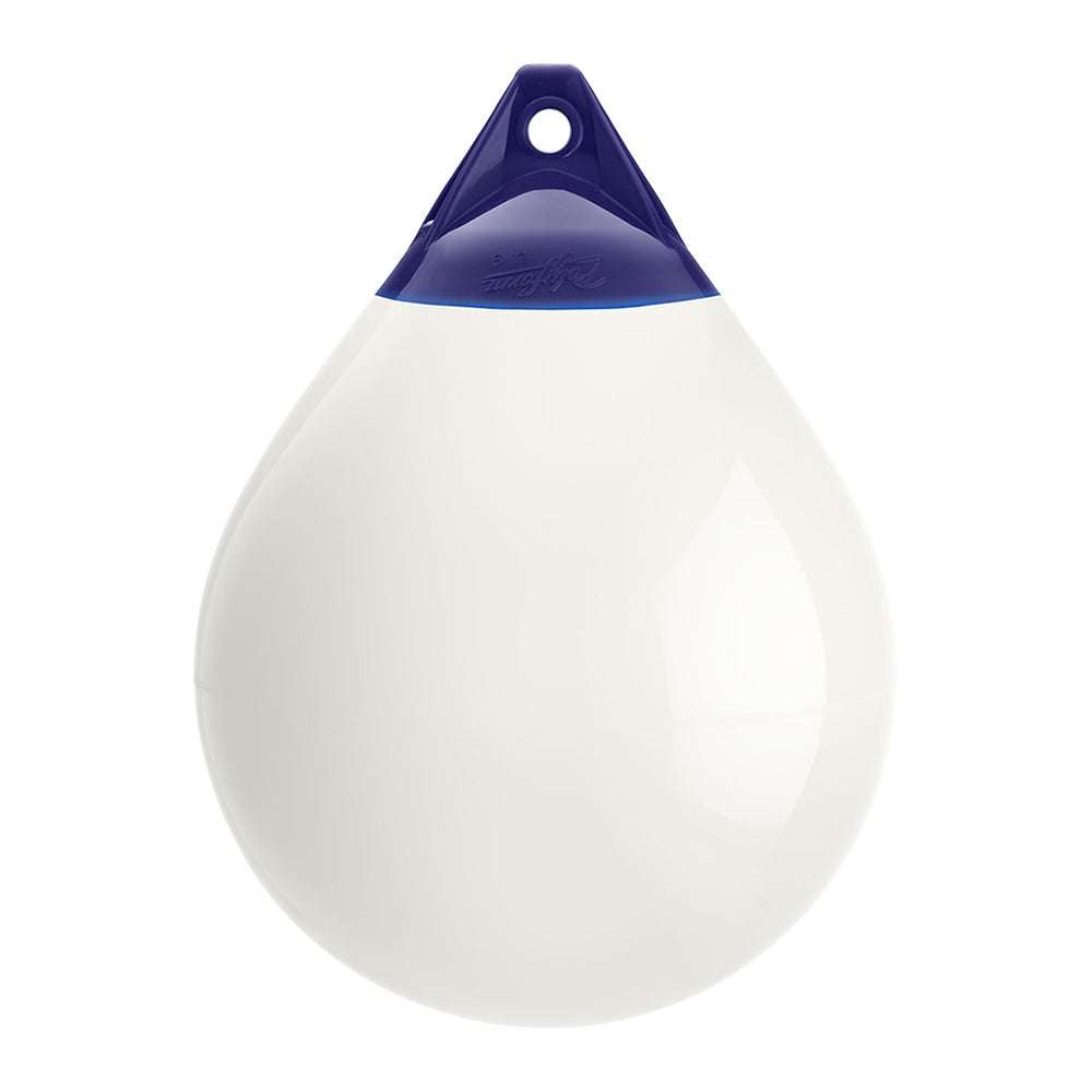 Polyform A Series white buoy A-4 with blue ropehold, 20.5-inch diameter, heavy-duty, versatile marine marker buoy