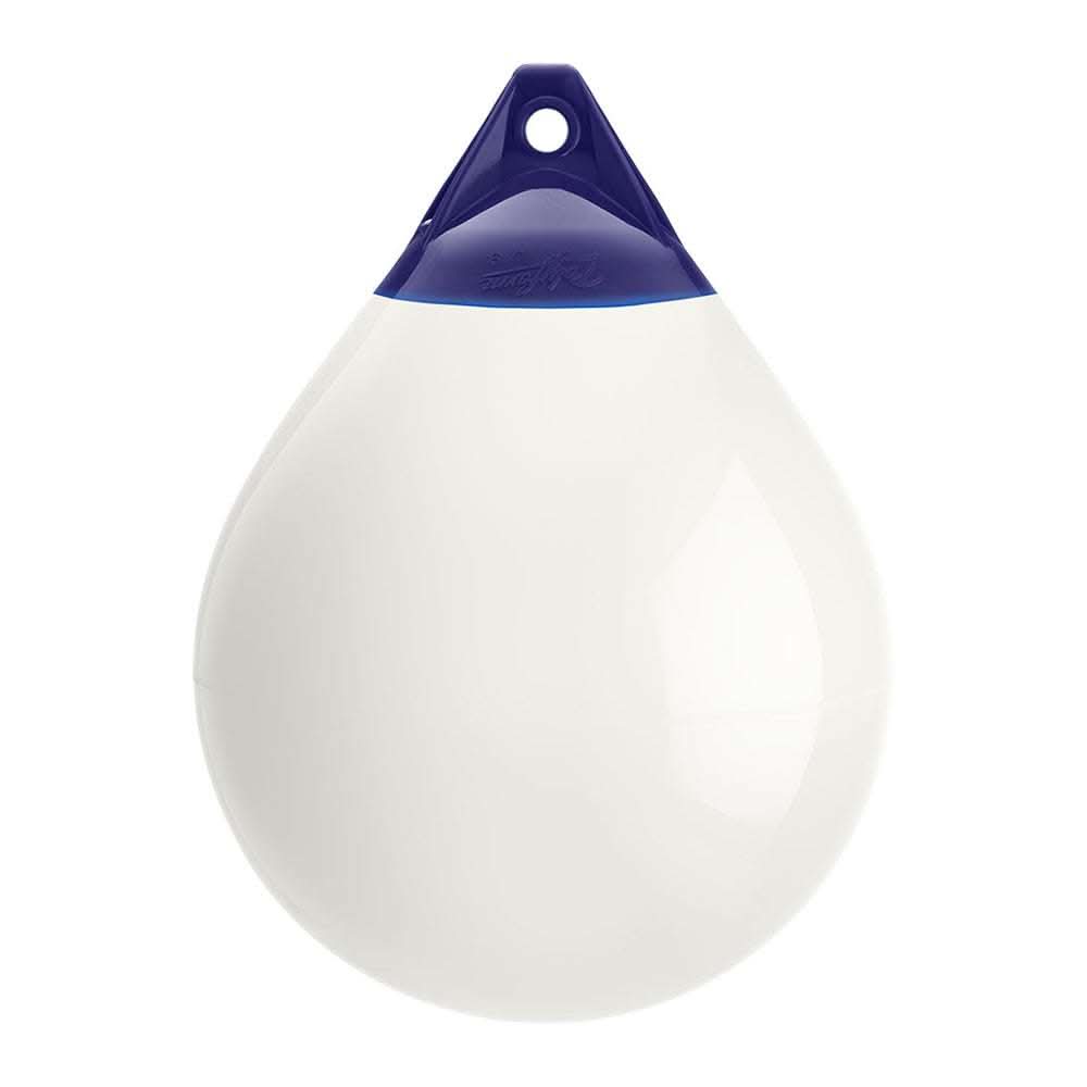 Polyform A Series A-4 white buoy with blue ropehold, 20.5-inch diameter, heavy-duty, high buoyancy marine marker