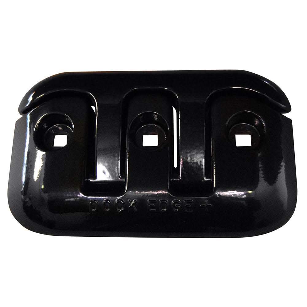 Black 8-inch Dock Edge Flip-Up Dock Cleat made of marine grade aluminum with powder-coated finish