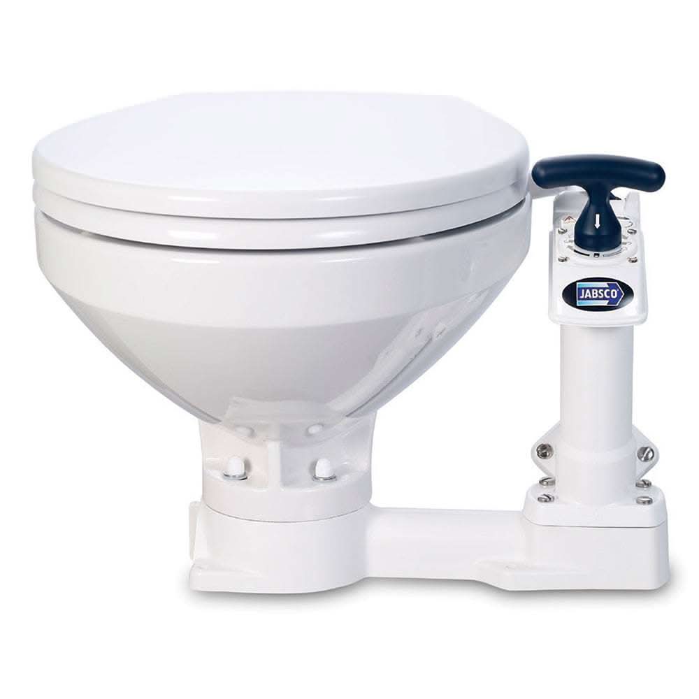 Jabsco Manual Marine Toilet regular bowl with white finish and manual pump handle