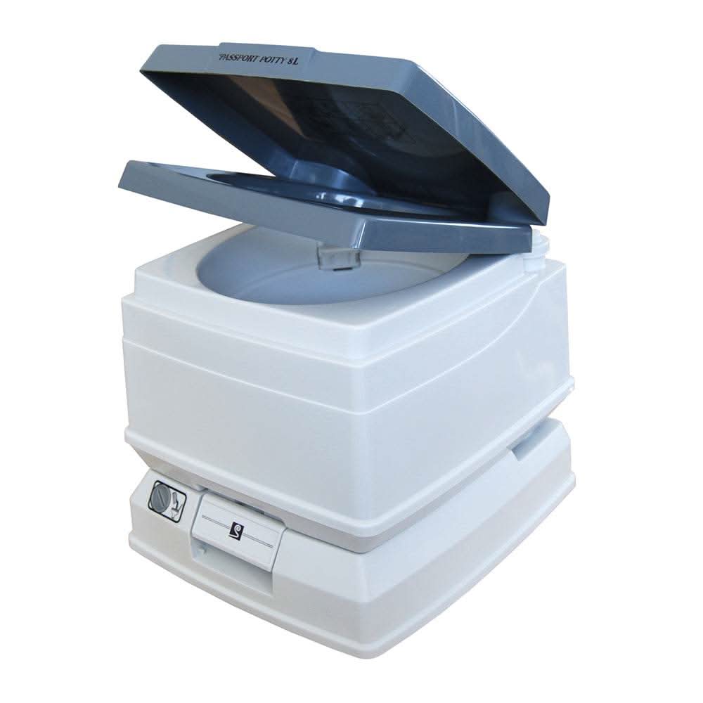 Dock Edge Passport Potty 8L SpaceSaver portable flush toilet with durable construction and leak-proof seal