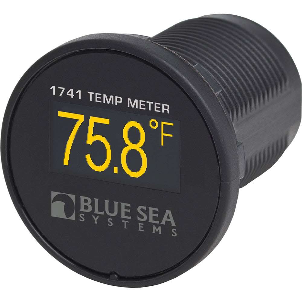 Blue Sea 1741 Mini OLED Temperature Meter displaying 75.8°F on waterproof daylight-readable screen