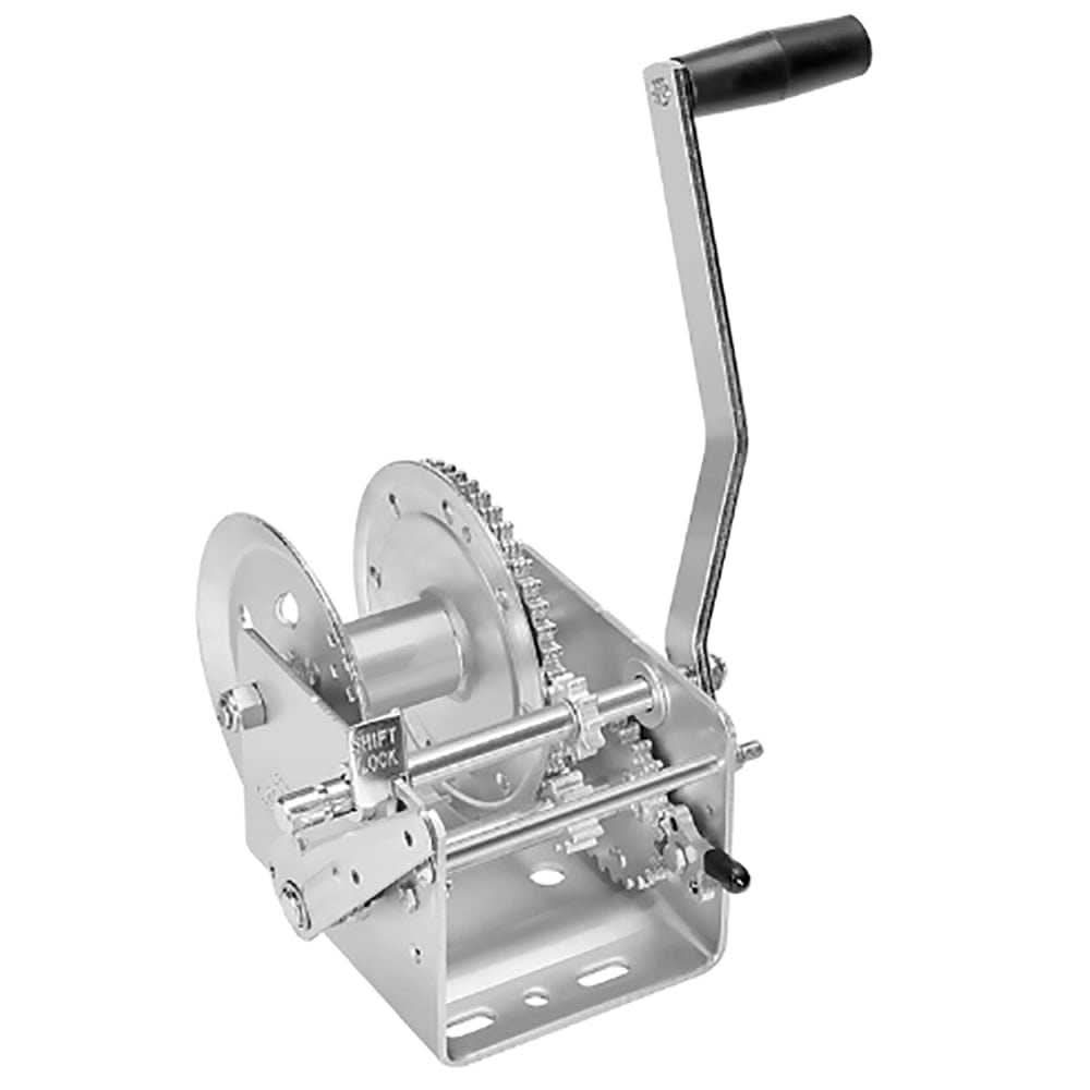 Fulton 2600lb 2-speed hand brake winch with comfort grip handle and corrosion-resistant steel frame