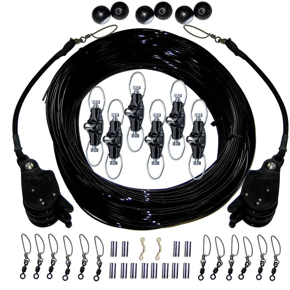 Rupp Triple Rigging Kit with black 520ft mono cord, Lok-Ups, Nok-Outs, pulleys, snaps, and swivels for boating rigging